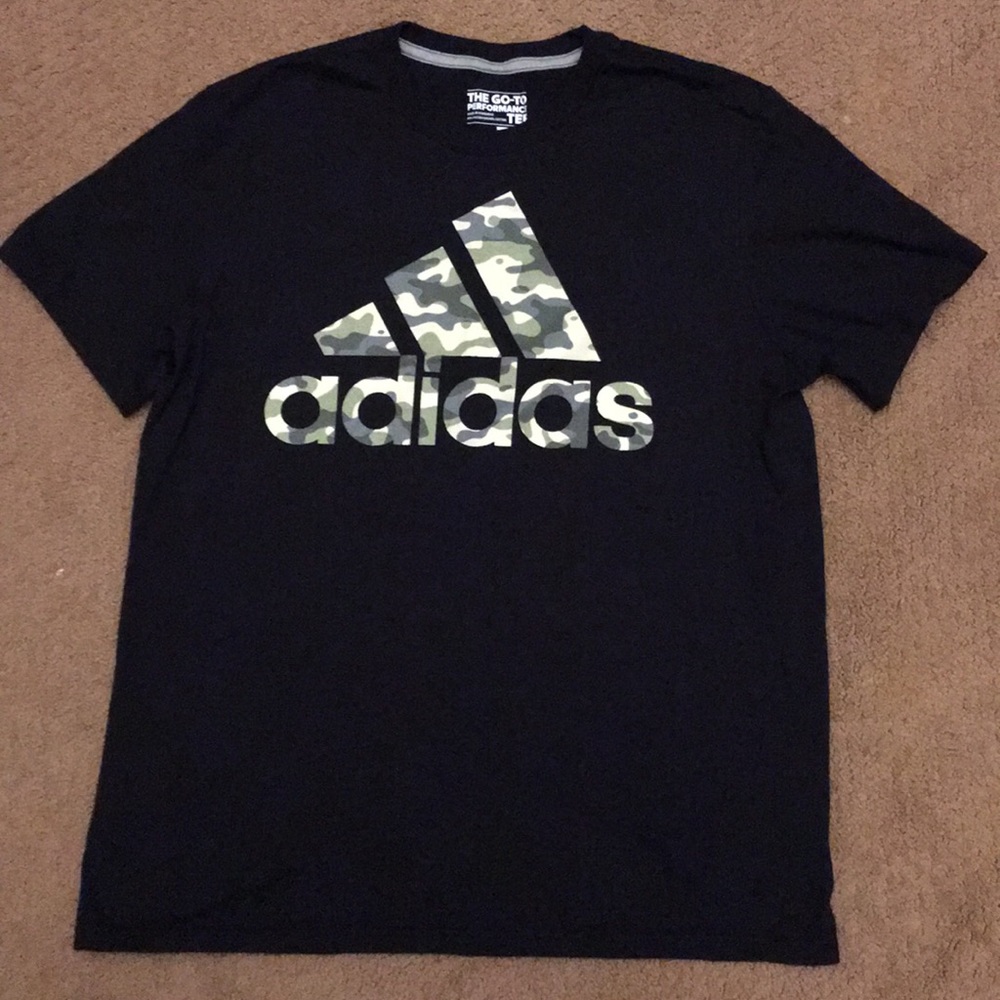 Adidas Black and green tee with camouflage print